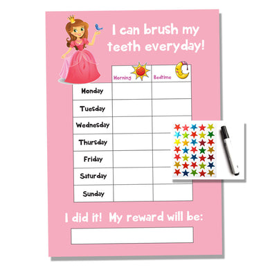 Princess Tooth Teeth Brushing Kids A4 Reward Chart