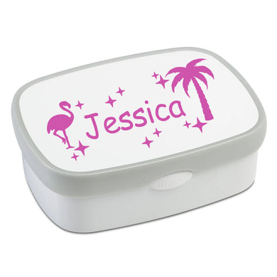Personalised Lunch Box Name Sticker - Flamingo and Palm Tree