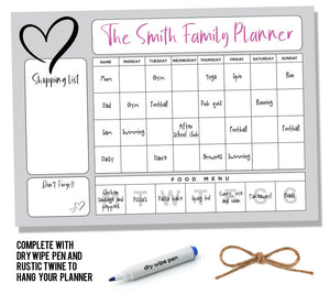 Personalised Hanging Family Activity / Meal Planner