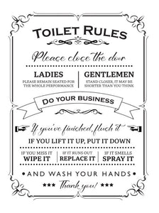 Toilet Rules - Funny Metal Sign - for House Loo / Cafe / Bar