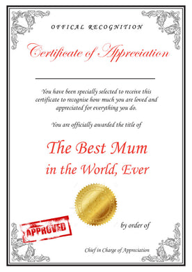 Personalised Appreciation Certificate A4 - Mother's Day Gift