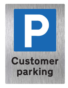 Customer Parking Only Brushed Metal Sign - Portrait - Warning Parking Sign Car Park