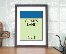 Load image into Gallery viewer, Monopoly Style Street Name Personalised Print - Dark Blue