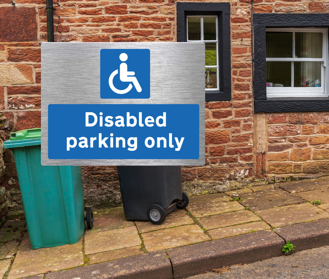 Disabled Parking Only Brushed Metal Sign - Landscape - Warning Parking Sign Car Park