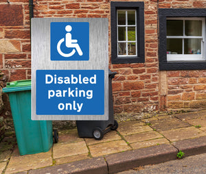 Disabled Parking Only Brushed Metal Sign - Portrait - Warning Parking Sign Car Park