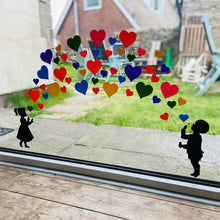 Load image into Gallery viewer, Girl and Boy Blowing Rainbow Heart Stickers - Create Window Wall Glass Display 7 Colours