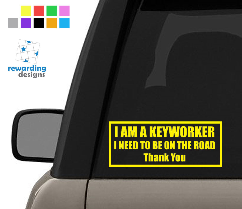 I Am A Keyworker Car Sticker - Nurse - Carer - Vinyl Car Decal