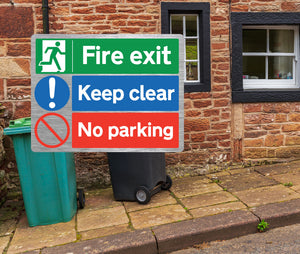 Fire Exit / Keep Clear / No Parking Brushed Metal Sign - Warning Parking Sign Car Park