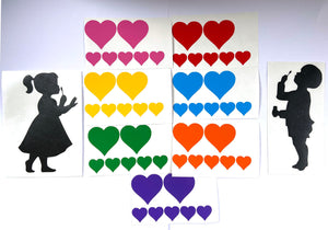 Girl and Boy Blowing Rainbow Heart Stickers - Create Window Wall Glass Display 7 Colours