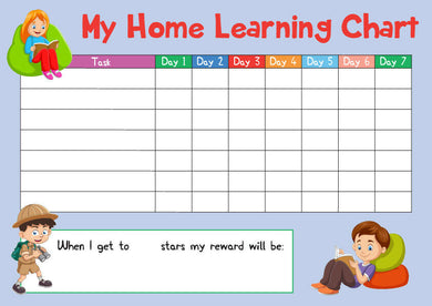 Blue Childrens Kids Home Learning Reward Chart - Daily Routine - Wipe Clean