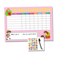 Load image into Gallery viewer, Pink Childrens Kids Home Learning Reward Chart - Daily Routine - Wipe Clean