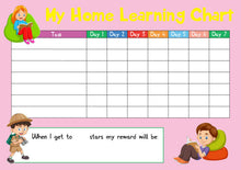 Load image into Gallery viewer, Pink Childrens Kids Home Learning Reward Chart - Daily Routine - Wipe Clean