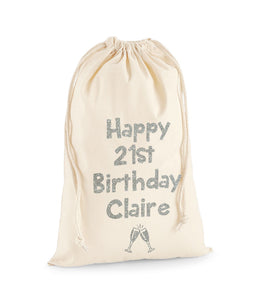 Personalised Name And Age Sack With Champagne Glasses -Birthday Sack