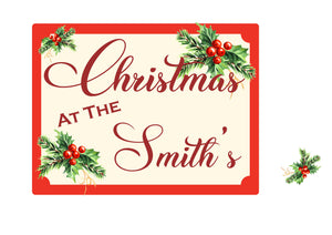 Personalised Holly Christmas Family Sign - Hanging or Magnetic