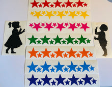 Load image into Gallery viewer, Girl and Boy Blowing Rainbow Star Stickers - Create Window Wall Glass Display 7 Colours