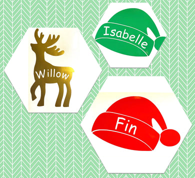 Reindeer or Santa Hat with Name - Vinyl Window / Wall Christmas Sticker