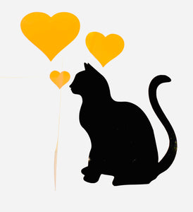 Sitting Cat With 3 Hearts