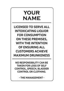 Personalised Aluminium 25x5cm Bar Pub Man Cave Sign - Joke License