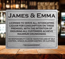 Load image into Gallery viewer, Personalised Brushed Aluminium Bar Pub Man Cave Sign - Joke License