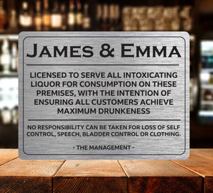 Personalised Brushed Aluminium Bar Pub Man Cave Sign - Joke License