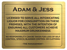 Load image into Gallery viewer, Personalised Brushed GOLD Colour Aluminium Bar Pub Man Cave Sign - Joke License