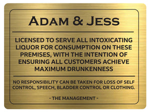 Personalised Brushed GOLD Colour Aluminium Bar Pub Man Cave Sign - Joke License