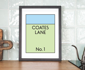 Monopoly Style Street Name Personalised Print - Light Blue