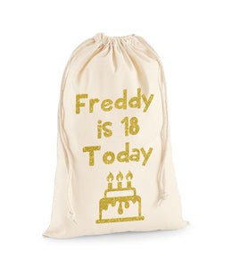 Personalised Name And Age Sack With Cake -Birthday Sack