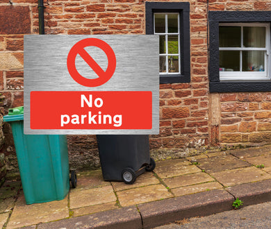 No Parking Landscape Brushed Steel Metal Sign - Warning Parking Sign Car Park