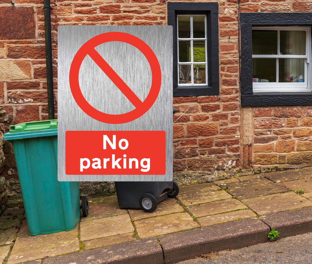 No Parking Portrait Brushed Steel Metal Sign - Warning Parking Sign Car Park