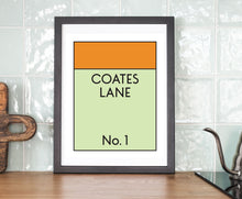 Load image into Gallery viewer, Monopoly Style Street Name Personalised Print - Orange