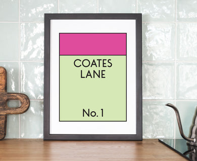 Monopoly Style Street Name Personalised Print - Pink
