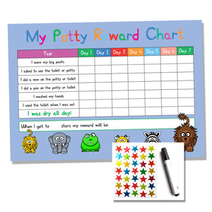 Blue Potty / Toilet Training Animal Design A4 Reward Chart