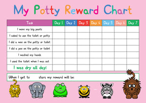 Pink Potty / Toilet Training Animal Design A4 Reward Chart