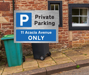 Private Parking Landscape Brushed Steel Metal Sign - Personalised - Warning Parking Sign Car Park