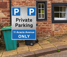 Load image into Gallery viewer, Private Parking Portrait Brushed Steel Metal Sign - Personalised - Warning Parking Sign Car Park