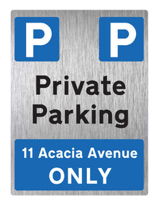 Private Parking Portrait Brushed Steel Metal Sign - Personalised - Warning Parking Sign Car Park