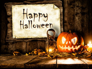 Rustic Pumpkin Scene Happy Halloween Sign - Aluminium - Spooky Plaque