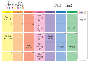 Hanging Wipe Clean Monthly Family Planner - A3 Size