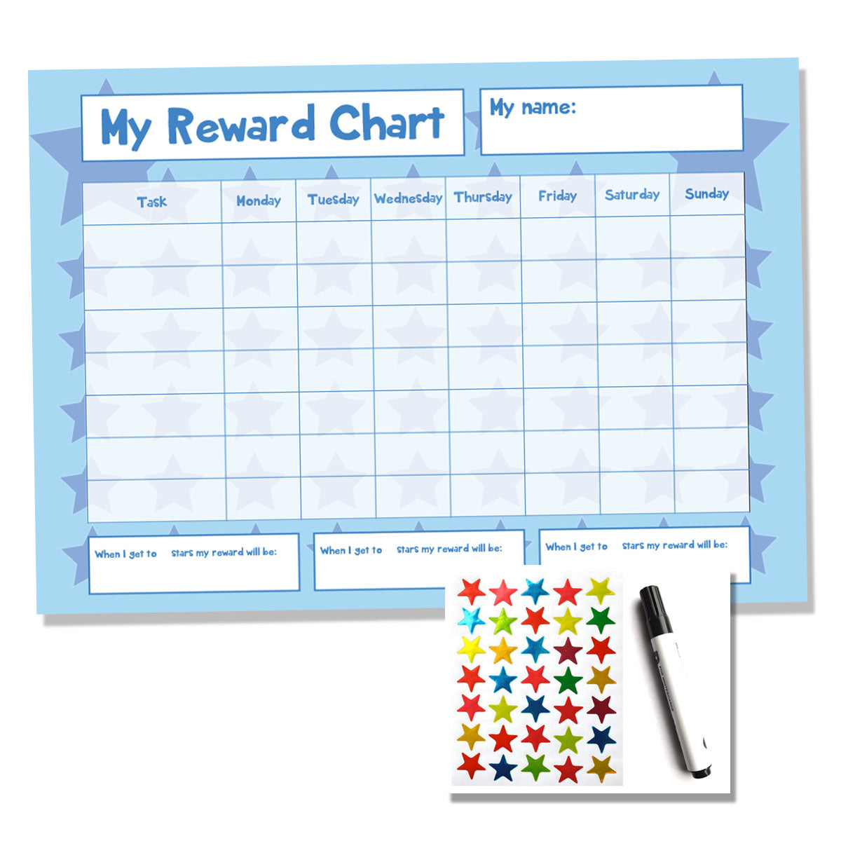 Blue A4 Childrens Reward Chart - Sticker Chart – Rewarding Designs