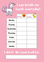 Load image into Gallery viewer, Unicorn Tooth Teeth Brushing Kids A4 Reward Chart
