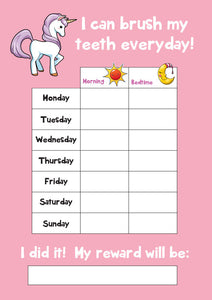 Unicorn Tooth Teeth Brushing Kids A4 Reward Chart