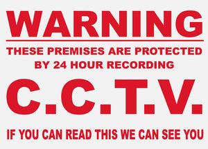 Warning CCTV - Red Text - Metal Sign - Choose Size