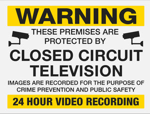 CCTV Warning Sign - Metal - Yellow - Choose Size