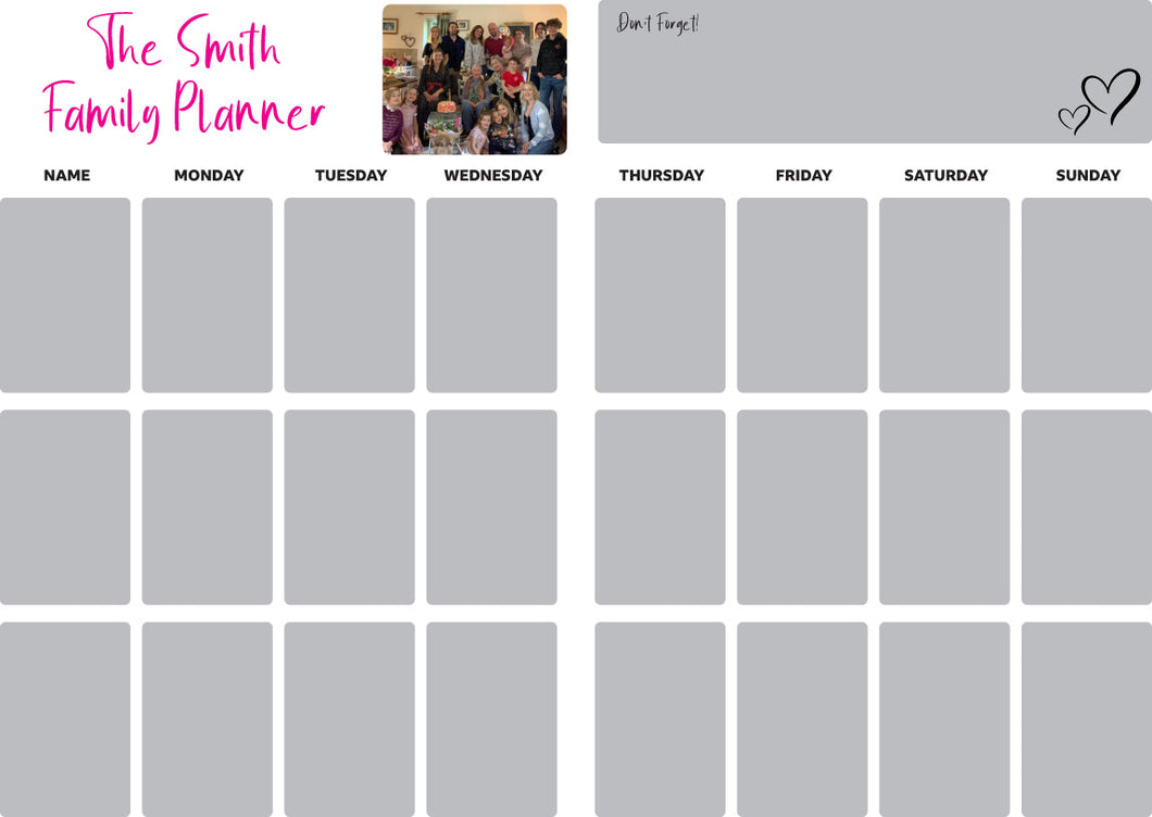 Personalised Photo Magnetic Family / Activity Planner - Metal