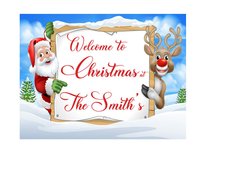 Personalised Santa and Rudolf Christmas Family Sign - Hanging or Magnetic