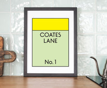 Load image into Gallery viewer, Monopoly Style Street Name Personalised Print - Yellow