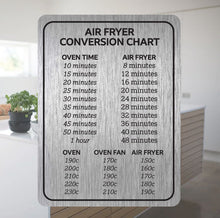 Load image into Gallery viewer, Air Fryer Conversion Chart Metal Sign - Cooking Times Temp Oven Kitchen UK Gift