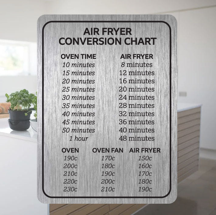 Air Fryer Conversion Chart Metal Sign - Cooking Times Temp Oven Kitchen UK Gift