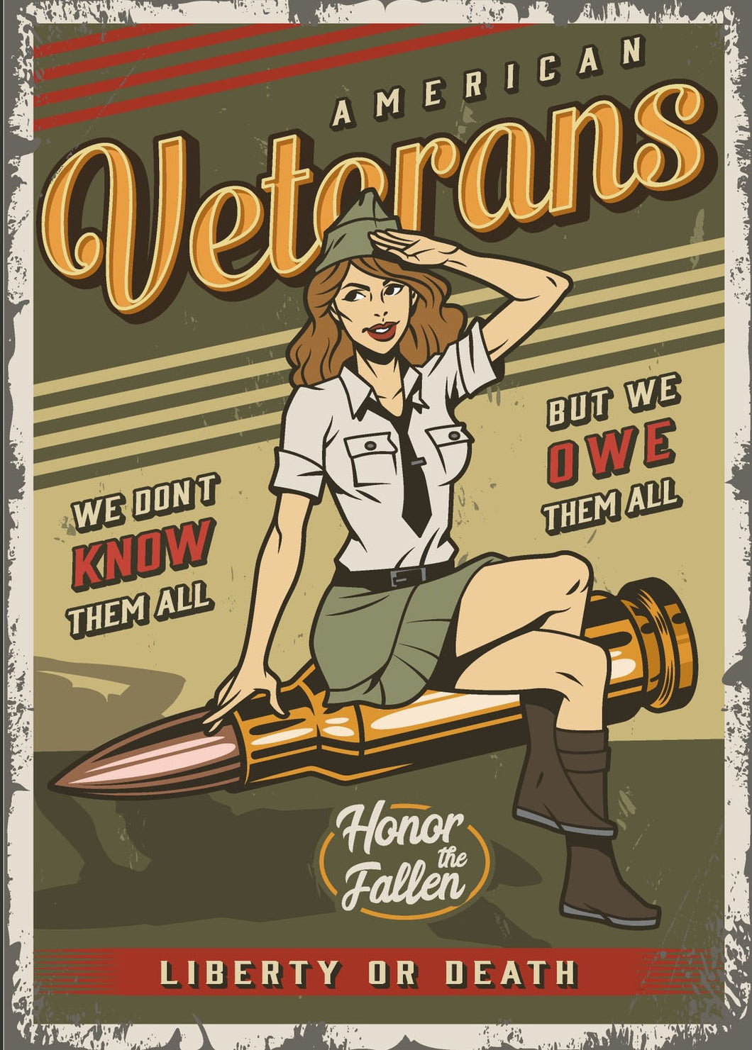 Retro Aluminium Sign Pinup Girl Bar Pub - American Veterans